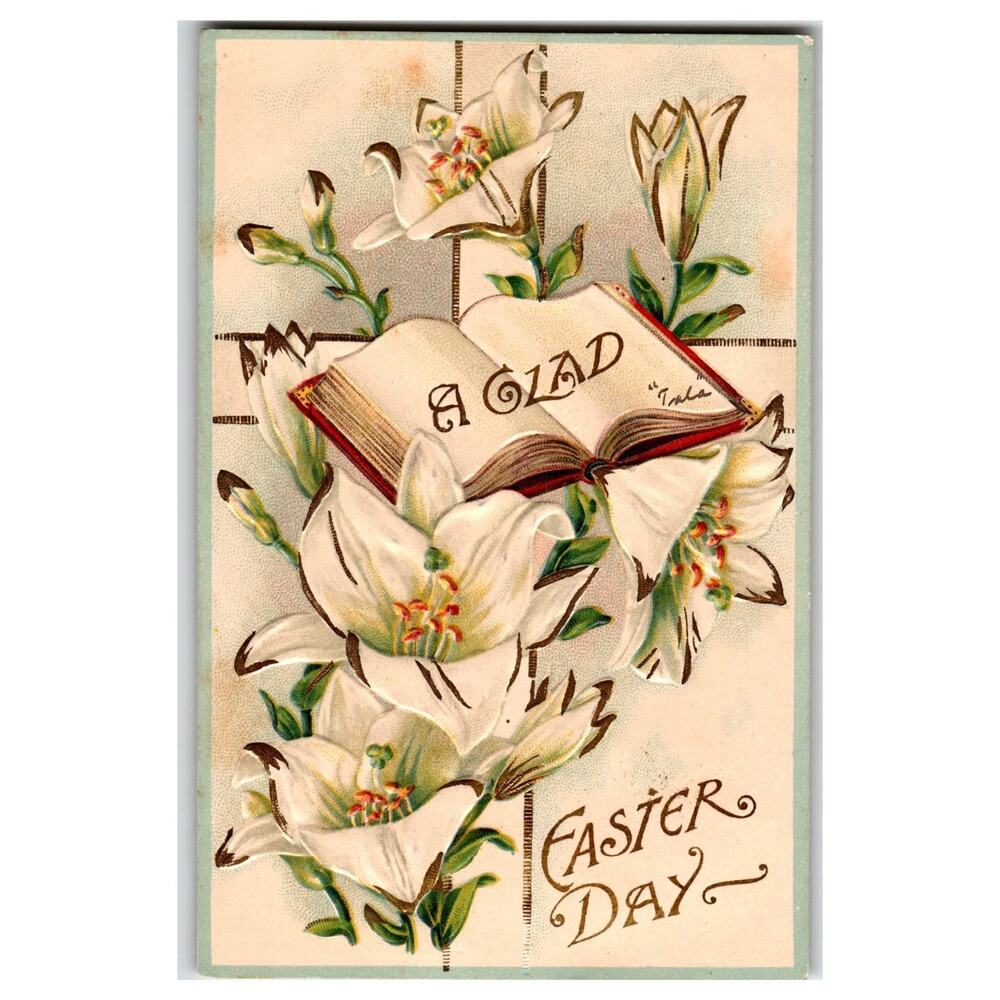 Vintage Embossed Easter Lilies Postcard 1909 St. Louis MO Posted German Made